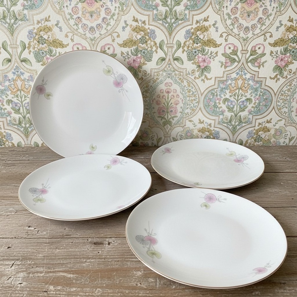 Crown Bavaria White Porcelain Salad Plates, Set of 4, Vintage Platinum Trim